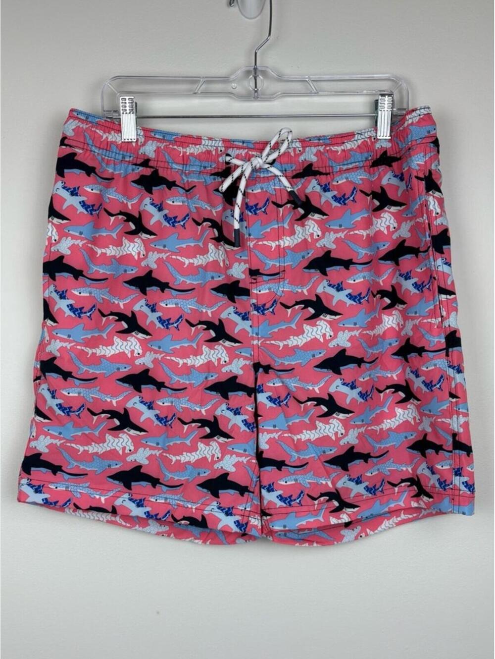 Member's Mark Men's Pink Shark-Print Swim Trunks with Drawstring Large EUC